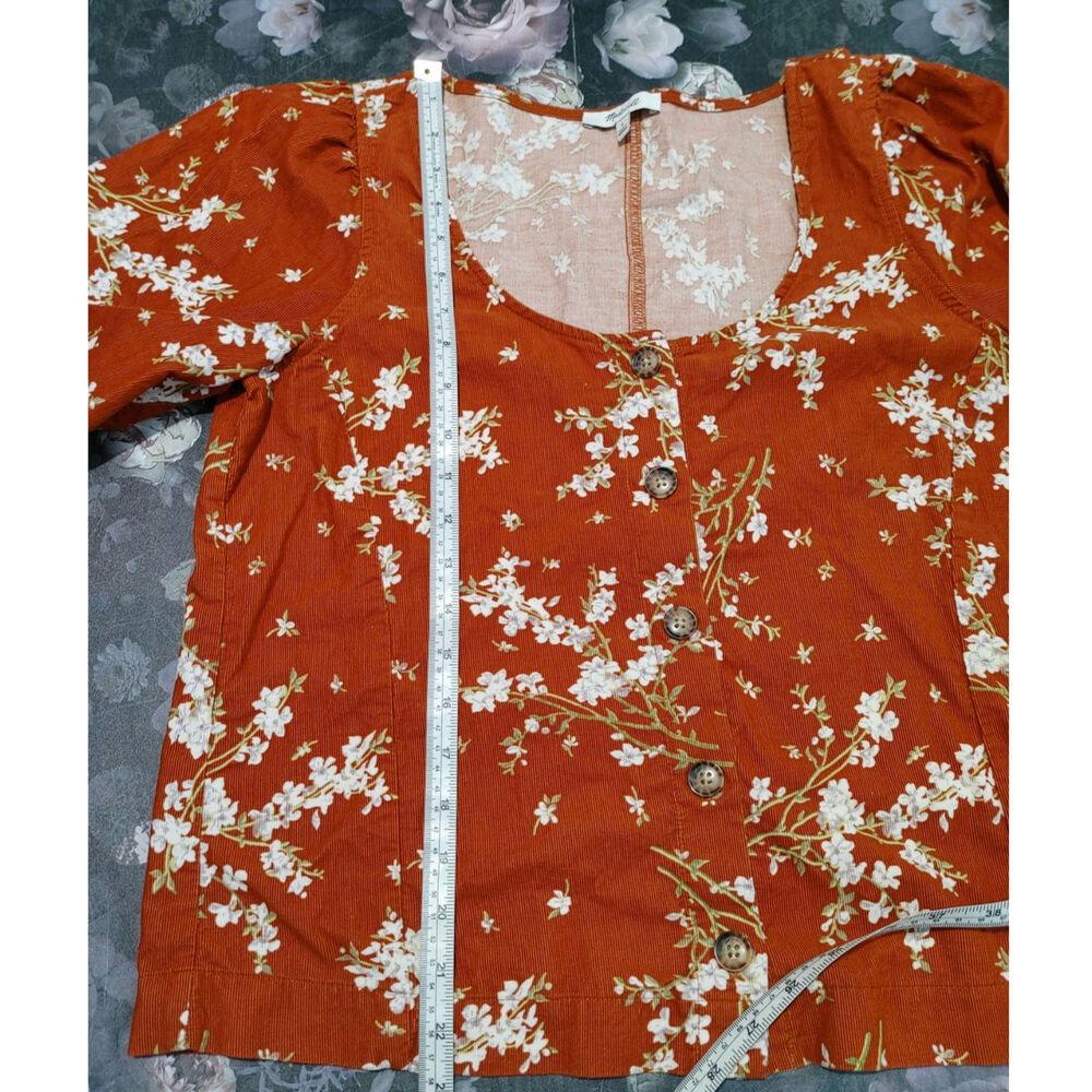 Madewell Corduroy Shirred-Sleeve Button-Front Top Farmstand Bouquet Womens L - Picture 7 of 7